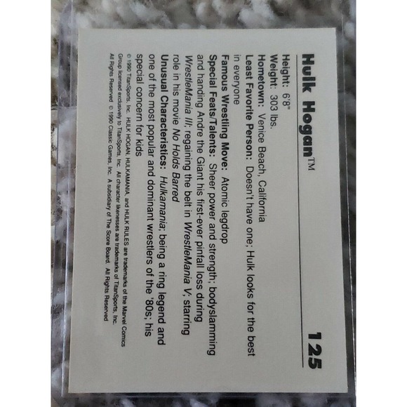 HULK HOGAN 1990 CLASSIC TITAN SPORTS #125 WWF WWE - Picture 2 of 2